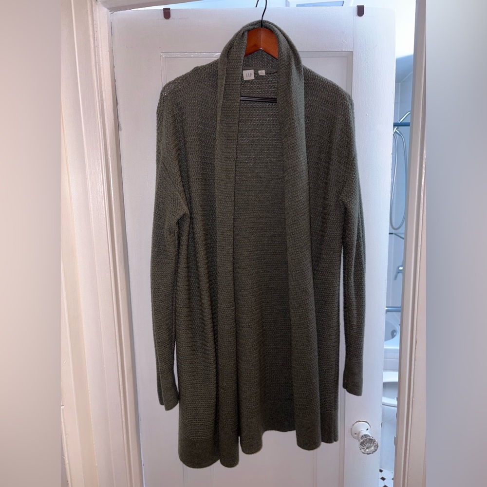 GAP Olive Green Open Front Long Cardigan